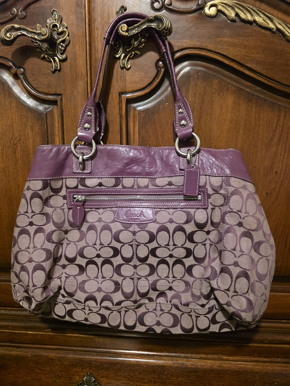 Coach Signature Canvas Tote in Plum